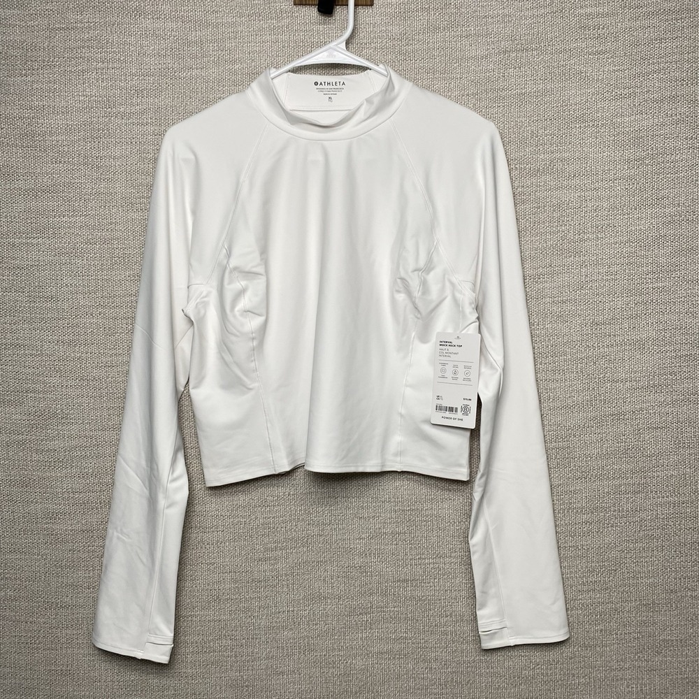 NEW Athleta Interval Mock Neck Top XL Womens L/S Cropped White